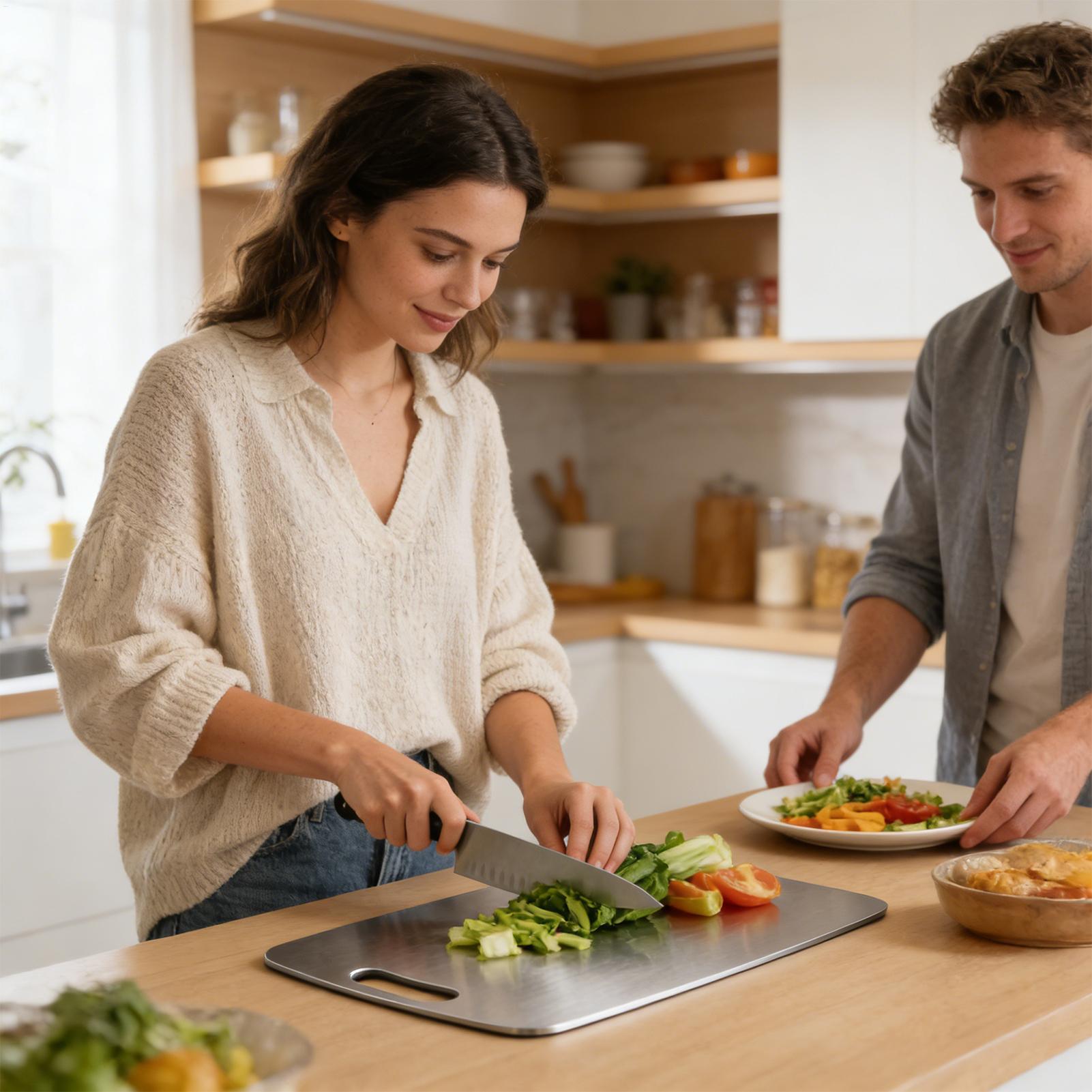 Meal Prep With Chicken - Papan Pemotong Stainless Steel Dua Sisi